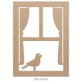 DS045 Kuşlu Pencere Dekoratif Duvar Süsü Ham Ahşap Boyanabilir Obje